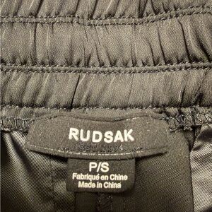 RUDSAK Satin Effect Black Track Pants with White Side Piping